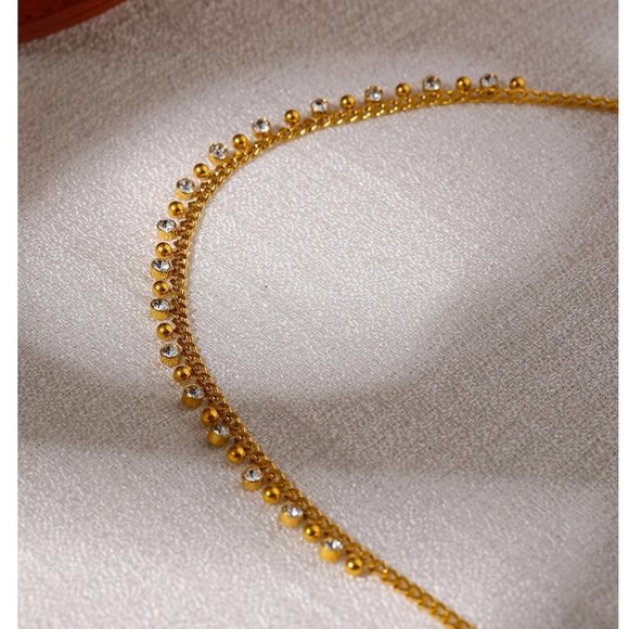 NEW 18K Gold Plated Diamond Drop Bead Link Chain Necklace - Picture 6 of 7